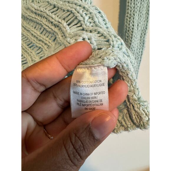 Milly Open Knit Sweater Women’s S Mint Green Sheer Long Sleeve Boho Beachy - Picture 4 of 9